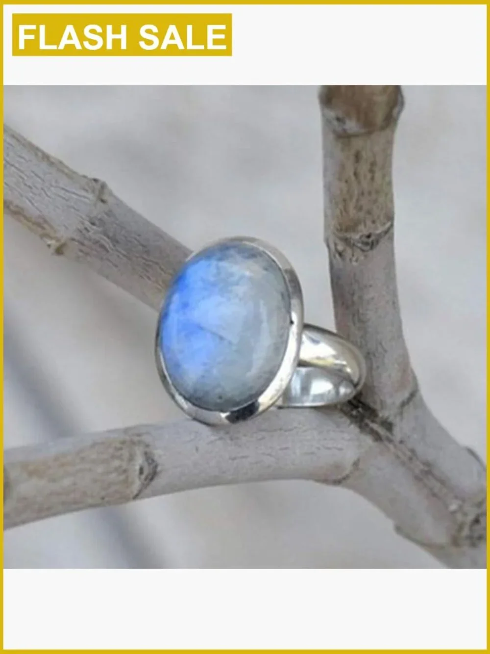 925 Sterling Silver Moonstone Ring Oval Rainbow Gemstone Solitaire Size 8.5